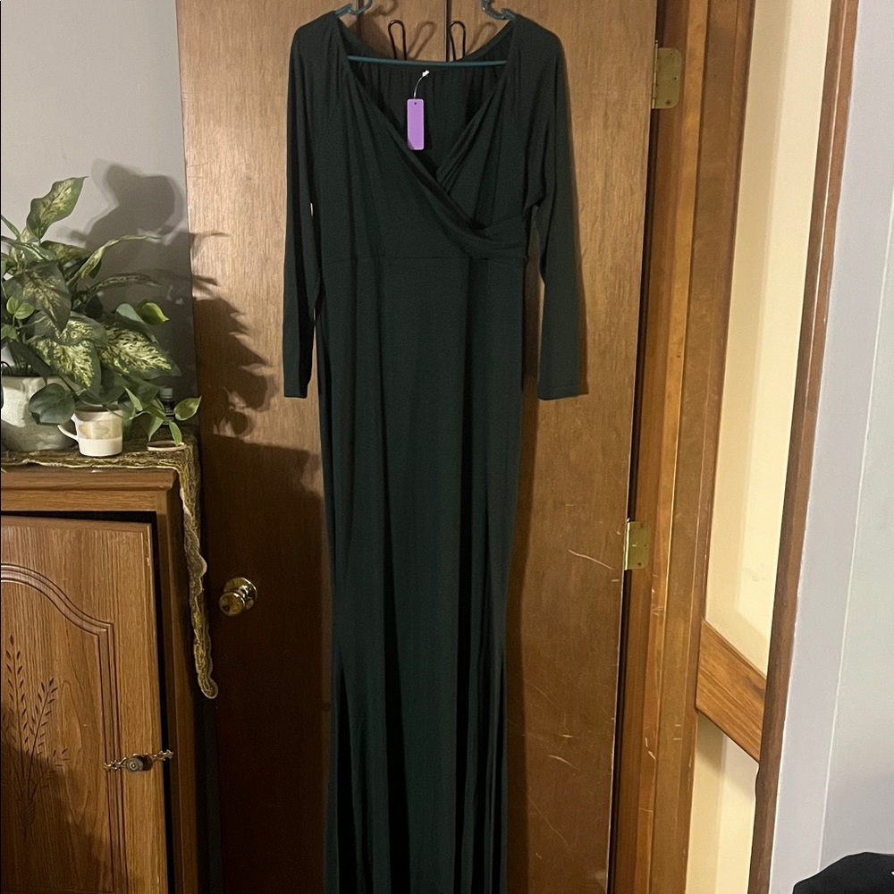 Ecarvus Women’s Long Sleeve Maxi Dress – Dark Green, Size XL